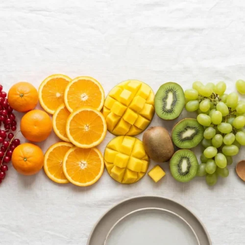 Seasonal Fruit Gradient Flat Lay Food Background