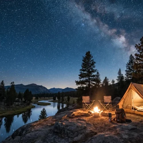 Starry Campsite Night Sky Travel Landscape