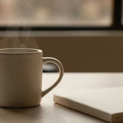 Coffee Mug and Notebook by Window Lifestyle Image