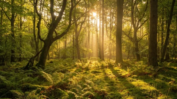 Forest Sunlight Background with Soft Rays