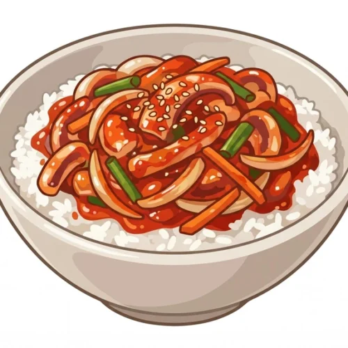 Spicy Squid Rice Bowl Korean Food Illustration