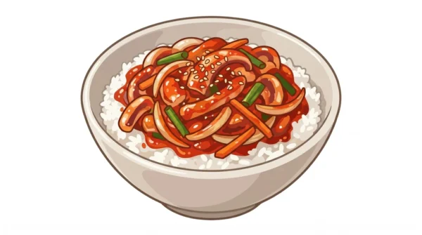 Spicy Squid Rice Bowl Korean Food Illustration