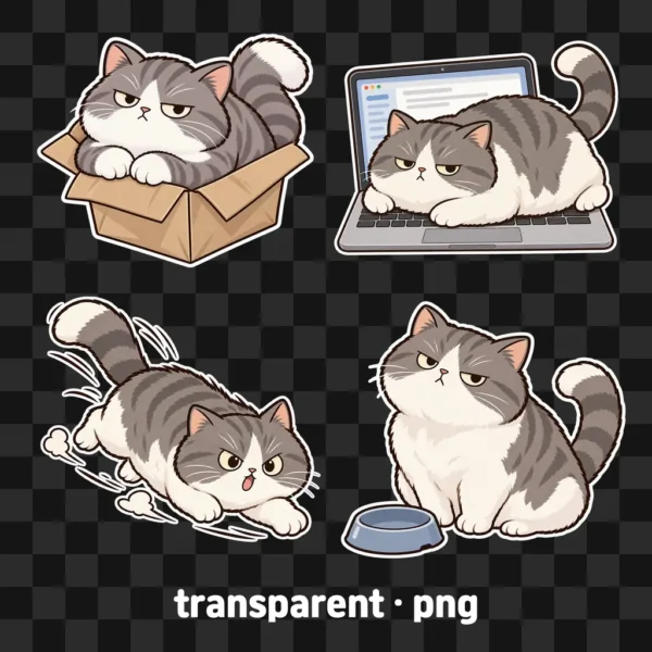 Judgy Cat Digital Stickers, 2D flat cat clipart, goodnotes stickers, cute png, cat digital journaling set, transparent