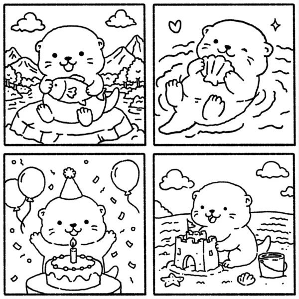 16 Cute Otter Coloring Pages, Hand-Drawn Printable Coloring Book PDF