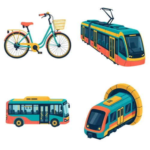 Urban Transport Geometric Clipart and Digital Stickers, 12 Images, Transparent PNG for Travel Planners