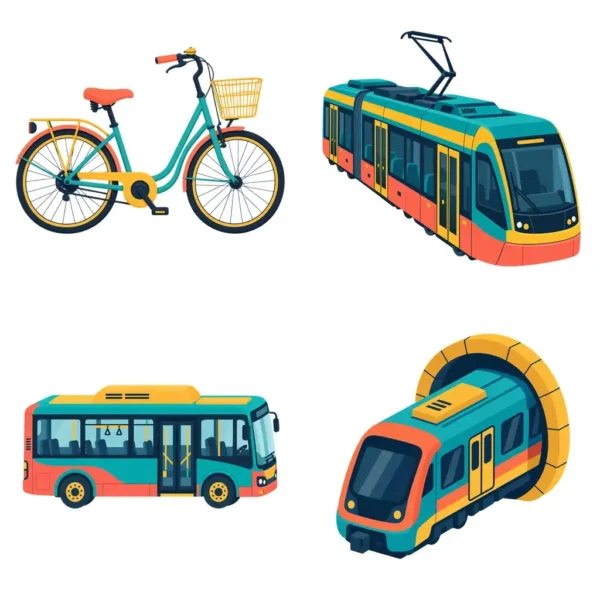Urban Transport Geometric Clipart and Digital Stickers, 12 Images, Transparent PNG for Travel Planners