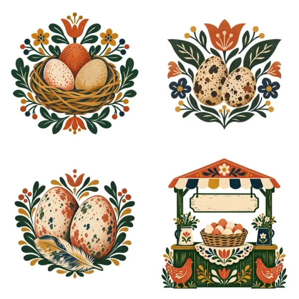 Farm Fresh Egg Carton Label Clipart & Digital Stickers, Scandinavian Folk Transparent PNG, 12 Images for Homestead Branding