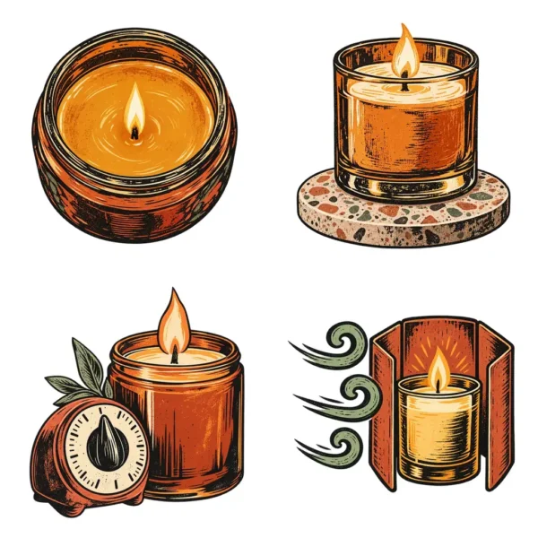 Candle Care Card Icons Clipart & Digital Stickers, Linocut Transparent PNG, 12 Images for Packaging Inserts