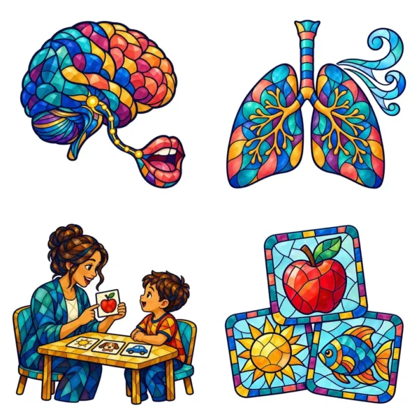 Speech Therapy SLP Resource Clipart & Digital Stickers, Stained Glass Transparent PNG, 12 Images for AAC Worksheets