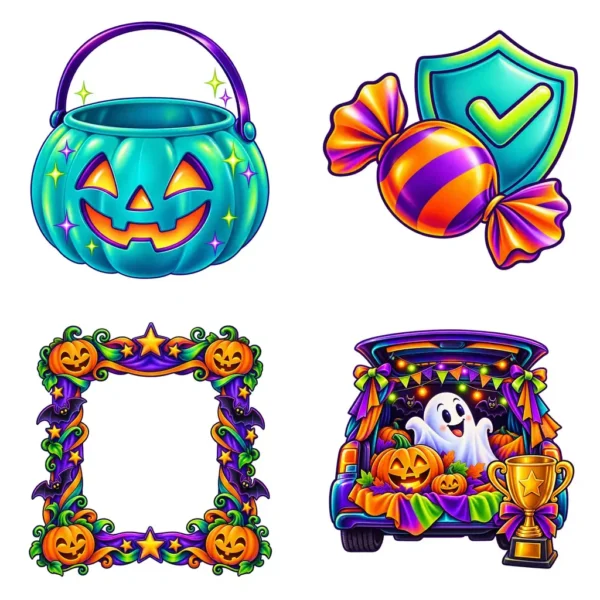 Trunk or Treat Event Flyer Clipart & Digital Stickers, 90s Airbrush Transparent PNG, 12 Images for School Church PTO